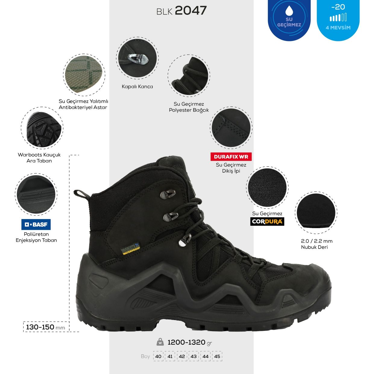 WARBOOTS BLK-2047 SU GEÇİRMEZ KAYMAZ ÇİFT TABAN GARANTİLİ NUBUK BOT