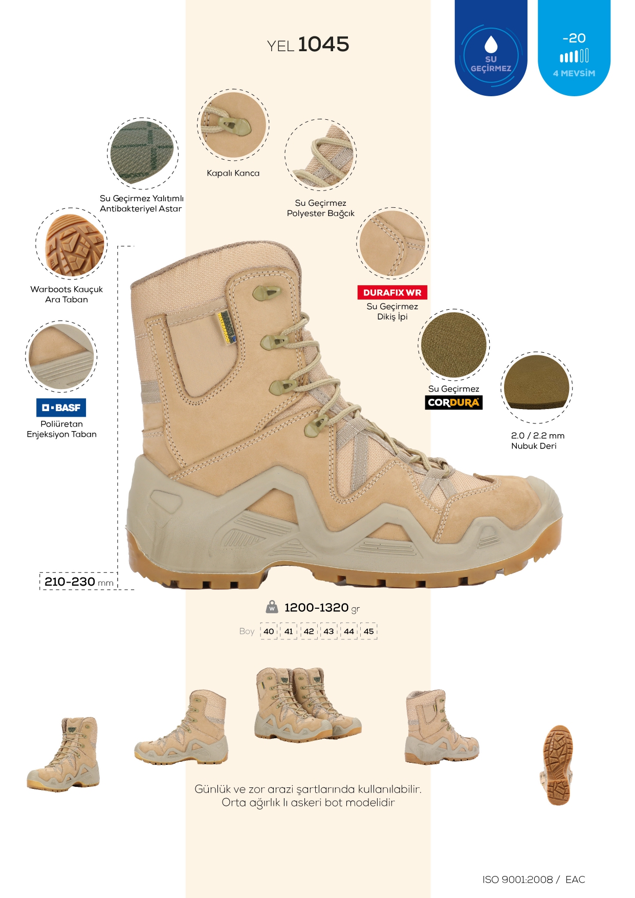 WARBOOTS YEL-1045 SU GEÇİRMEZ KAYMAZ ÇİFT TABAN GARANTİLİ NUBUK BOT KUM