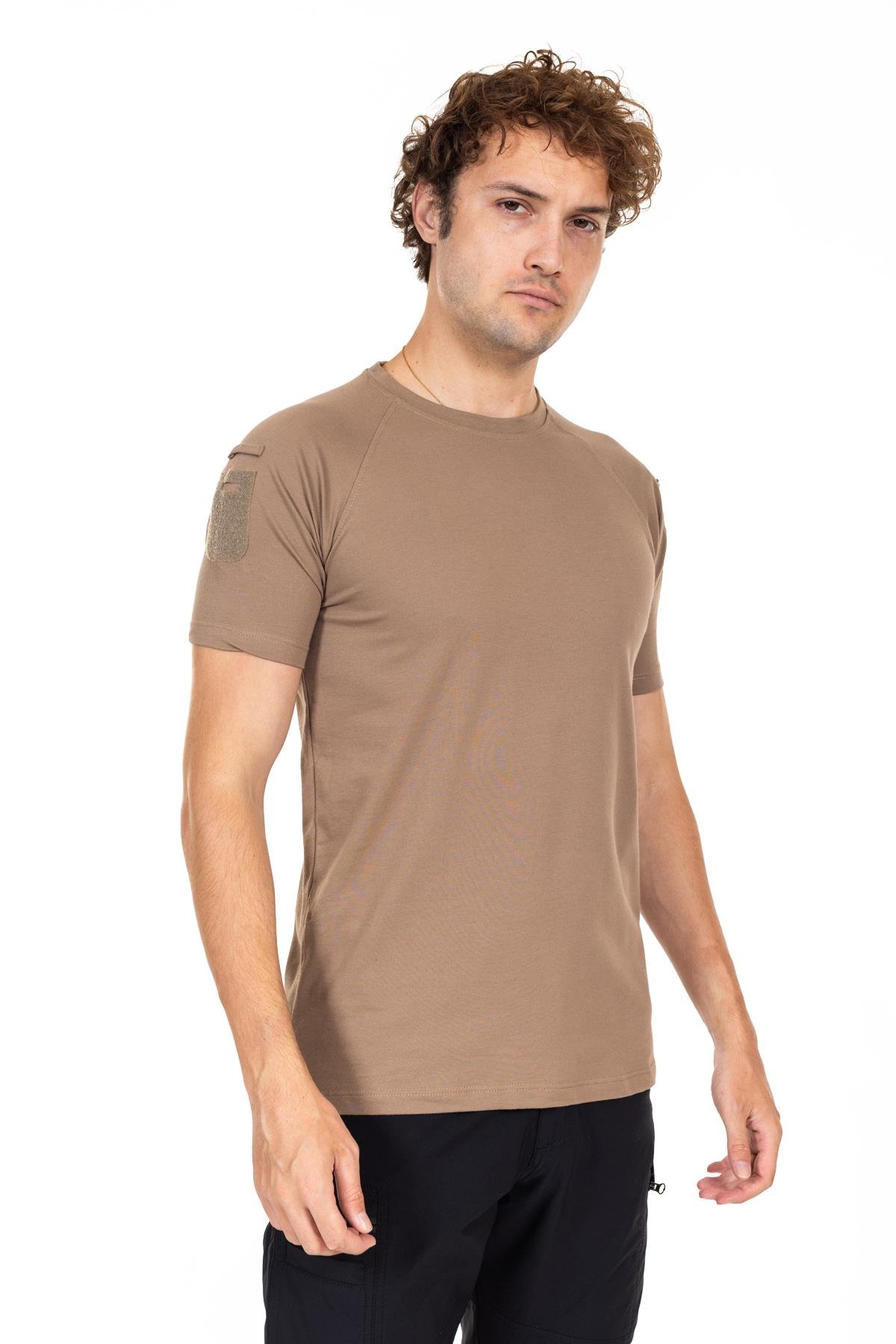 AKN 713 BİSİKLET YAKA KISA KOLLU TAKTİK T-SHIRT-BEJ
