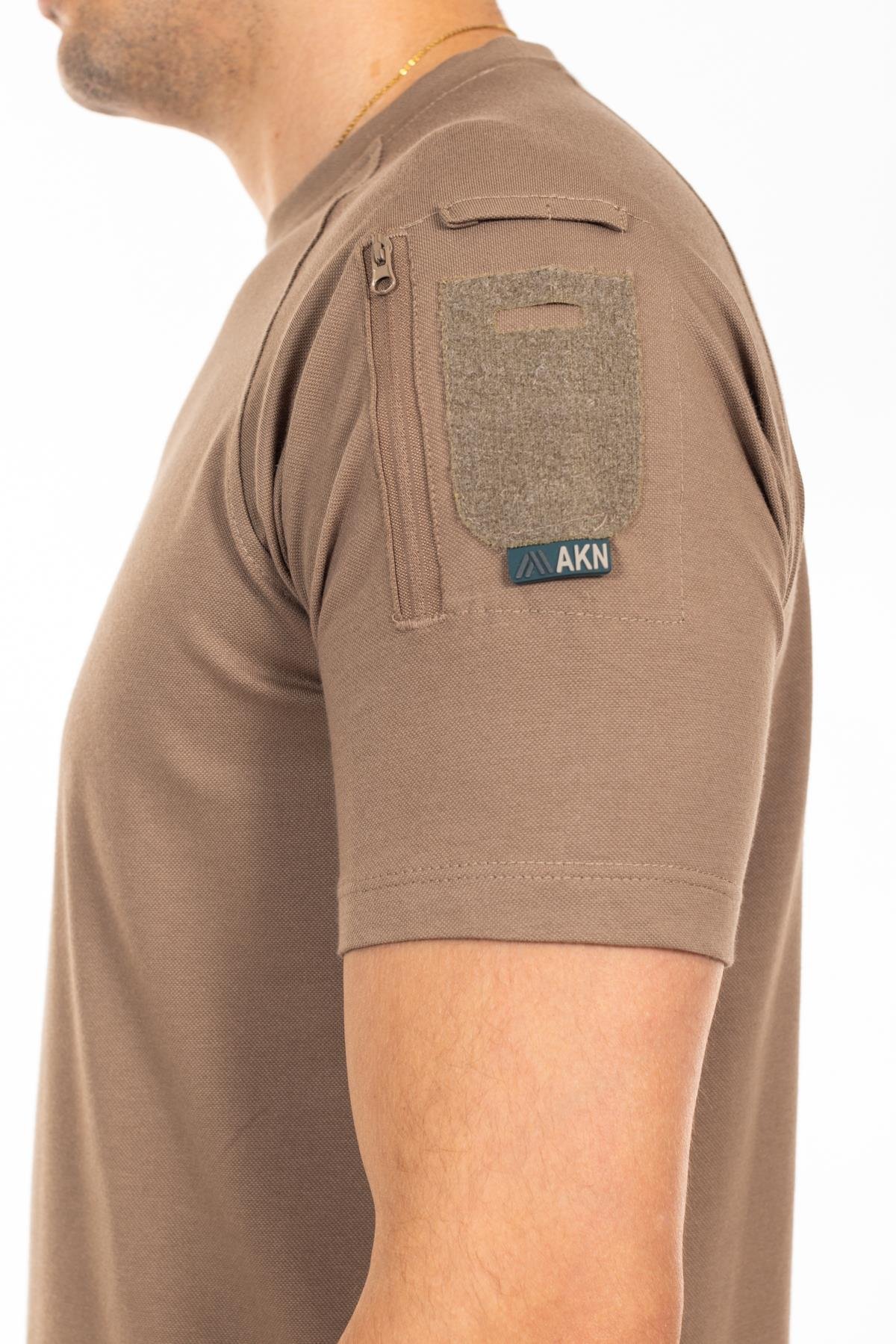 AKN 713 BİSİKLET YAKA KISA KOLLU TAKTİK T-SHIRT-BEJ
