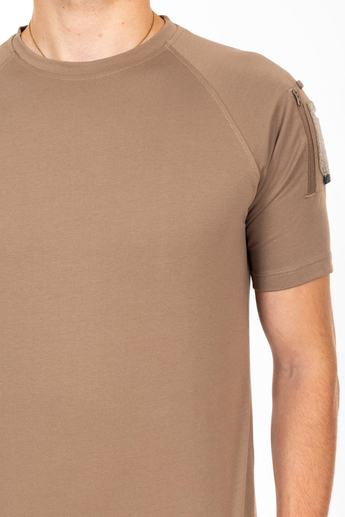 AKN 713 BİSİKLET YAKA KISA KOLLU TAKTİK T-SHIRT-BEJ